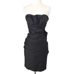 Viktor & Rolf Black Wool & Silk Ruched Mini Strapless Cocktail Dress-‎ XXS-XS